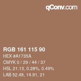 颜色代码: RGB 161 115 90 | qconv.com