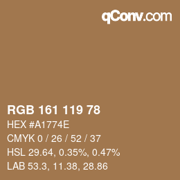 Color code: RGB 161 119 78 | qconv.com