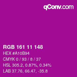 Color code: RGB 161 11 148 | qconv.com