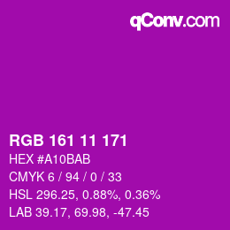 カラーコード: RGB 161 11 171 | qconv.com