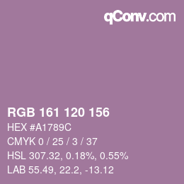 颜色代码: RGB 161 120 156 | qconv.com