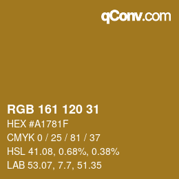 Color code: RGB 161 120 31 | qconv.com