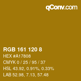 カラーコード: RGB 161 120 8 | qconv.com