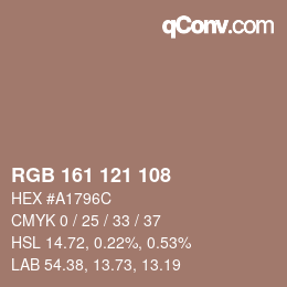 Código de color: RGB 161 121 108 | qconv.com