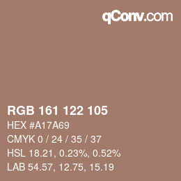 颜色代码: RGB 161 122 105 | qconv.com