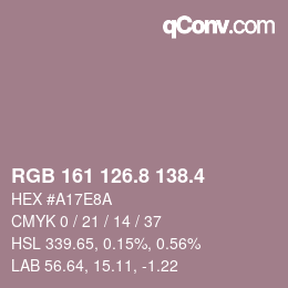 カラーコード: RGB 161 126.8 138.4 | qconv.com