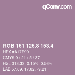 カラーコード: RGB 161 126.8 153.4 | qconv.com