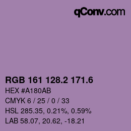 カラーコード: RGB 161 128.2 171.6 | qconv.com