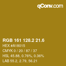 カラーコード: RGB 161 128.2 21.6 | qconv.com
