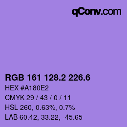 カラーコード: RGB 161 128.2 226.6 | qconv.com