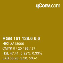 カラーコード: RGB 161 128.6 6.6 | qconv.com