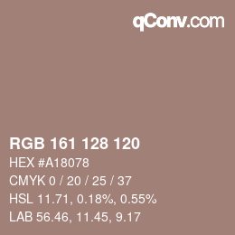 颜色代码: RGB 161 128 120 | qconv.com