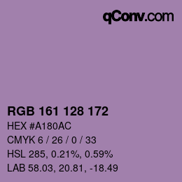 颜色代码: RGB 161 128 172 | qconv.com