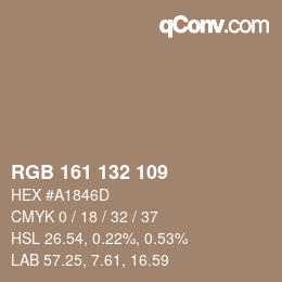 Color code: RGB 161 132 109 | qconv.com