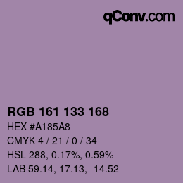 Color code: RGB 161 133 168 | qconv.com
