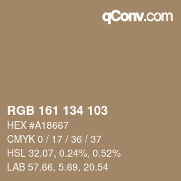 Color code: RGB 161 134 103 | qconv.com