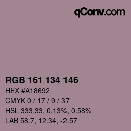 Color code: RGB 161 134 146 | qconv.com