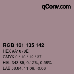 颜色代码: RGB 161 135 142 | qconv.com