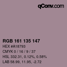 Código de color: RGB 161 135 147 | qconv.com