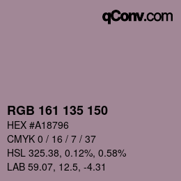 颜色代码: RGB 161 135 150 | qconv.com