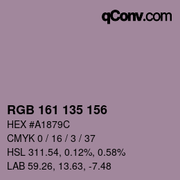 颜色代码: RGB 161 135 156 | qconv.com