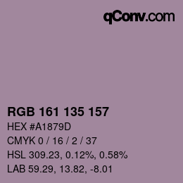 Farbcode: RGB 161 135 157 | qconv.com