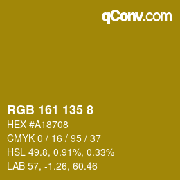 颜色代码: RGB 161 135 8 | qconv.com