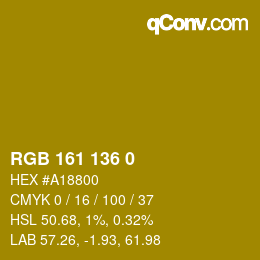 Color code: RGB 161 136 0 | qconv.com