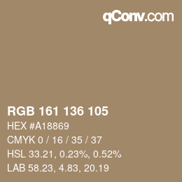 Color code: RGB 161 136 105 | qconv.com