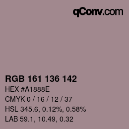 Color code: RGB 161 136 142 | qconv.com