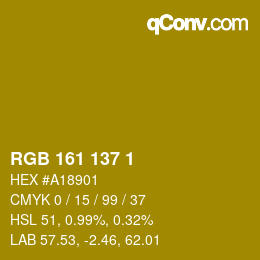 カラーコード: RGB 161 137 1 | qconv.com