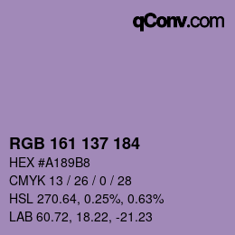 Color code: RGB 161 137 184 | qconv.com