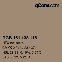 Color code: RGB 161 138 116 | qconv.com