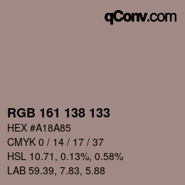 Código de color: RGB 161 138 133 | qconv.com