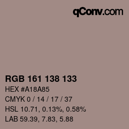カラーコード: RGB 161 138 133 | qconv.com