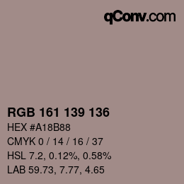 颜色代码: RGB 161 139 136 | qconv.com