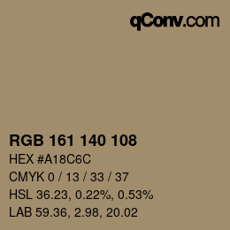 颜色代码: RGB 161 140 108 | qconv.com