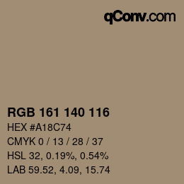 カラーコード: RGB 161 140 116 | qconv.com