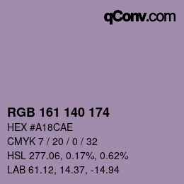颜色代码: RGB 161 140 174 | qconv.com
