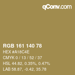 Color code: RGB 161 140 78 | qconv.com