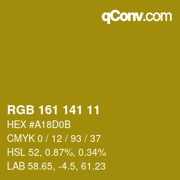 Color code: RGB 161 141 11 | qconv.com