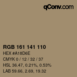 Color code: RGB 161 141 110 | qconv.com