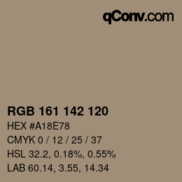 Color code: RGB 161 142 120 | qconv.com