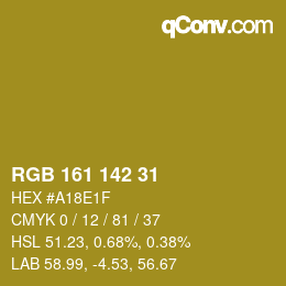 Color code: RGB 161 142 31 | qconv.com