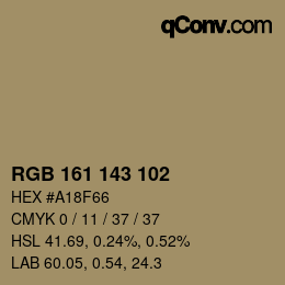 Color code: RGB 161 143 102 | qconv.com