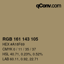 颜色代码: RGB 161 143 105 | qconv.com