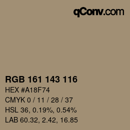 Color code: RGB 161 143 116 | qconv.com