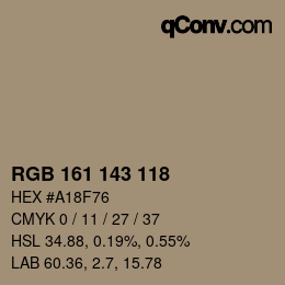 Código de color: RGB 161 143 118 | qconv.com