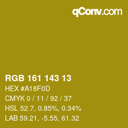 Color code: RGB 161 143 13 | qconv.com