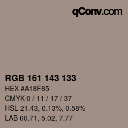 カラーコード: RGB 161 143 133 | qconv.com